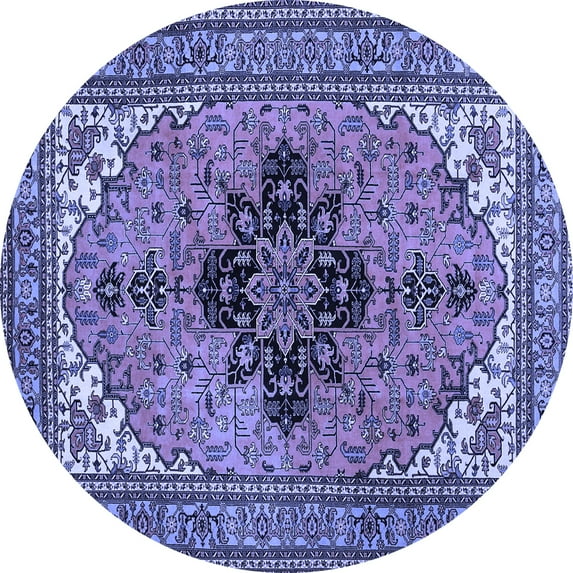 Ahgly Company Machine Washable Indoor Round Medallion Blue Traditional Area Rugs, 7' Round