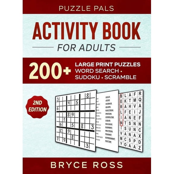 Activity Book For Adults: 200  Large Print Sudoku, Word Search, and Word Scramble Puzzles, (Hardcover)