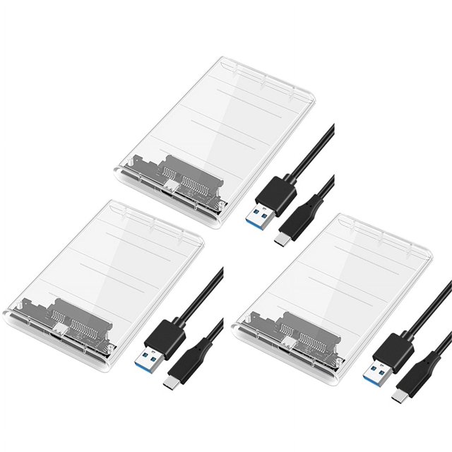3 carcasas para discos duros USB 3.0/Tipo C de 2,5 pulgadas, SSD, SATA3 a USB 3.0, transparentes, USB C, 5 Gbps