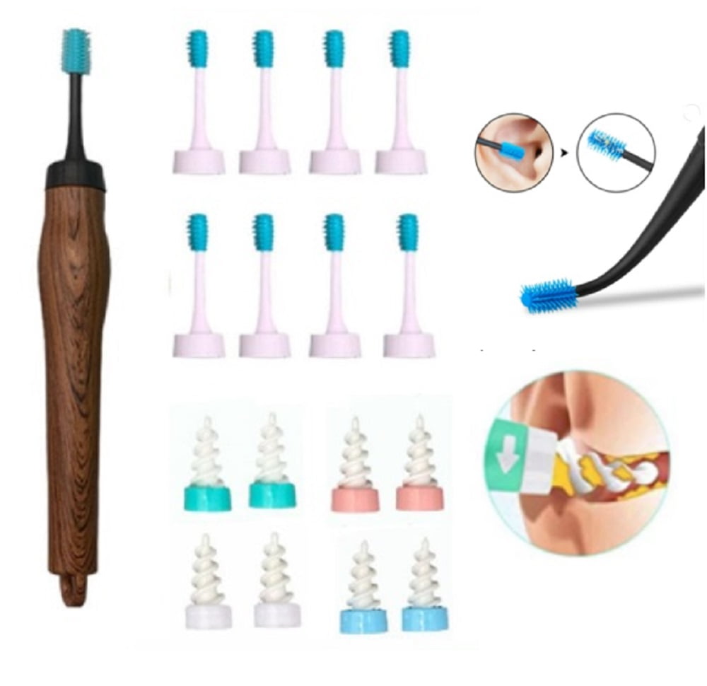 Ear Wax Remover Tool, Earwax Removal Cleaner, Earwax Removal Cleaner Soft Silicone Spiral Earwax Remover Kit with 16 Replacement Heads 