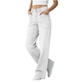 thumbnail image 5 of Denim Pants for Women High Waisted Straight Leg Jeans Fashion Casual Solid Stretchy Loose Fitted Denim Pants Trousers with Double Pockets, 5 of 8