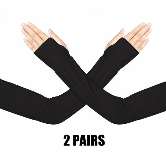 TELOLY 2Pairs Arm Sleeves,Simple Colors UPF50 Nylon Sleeves to Cover Arms for Women,Various Match 19.7" Arm Sleeves for Women,Black