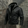 thumbnail image 4 of Men's Casual Solid-Colored Leather Jacket, Full-Zip Hooded Biker Jacket, Black, L, 4 of 6