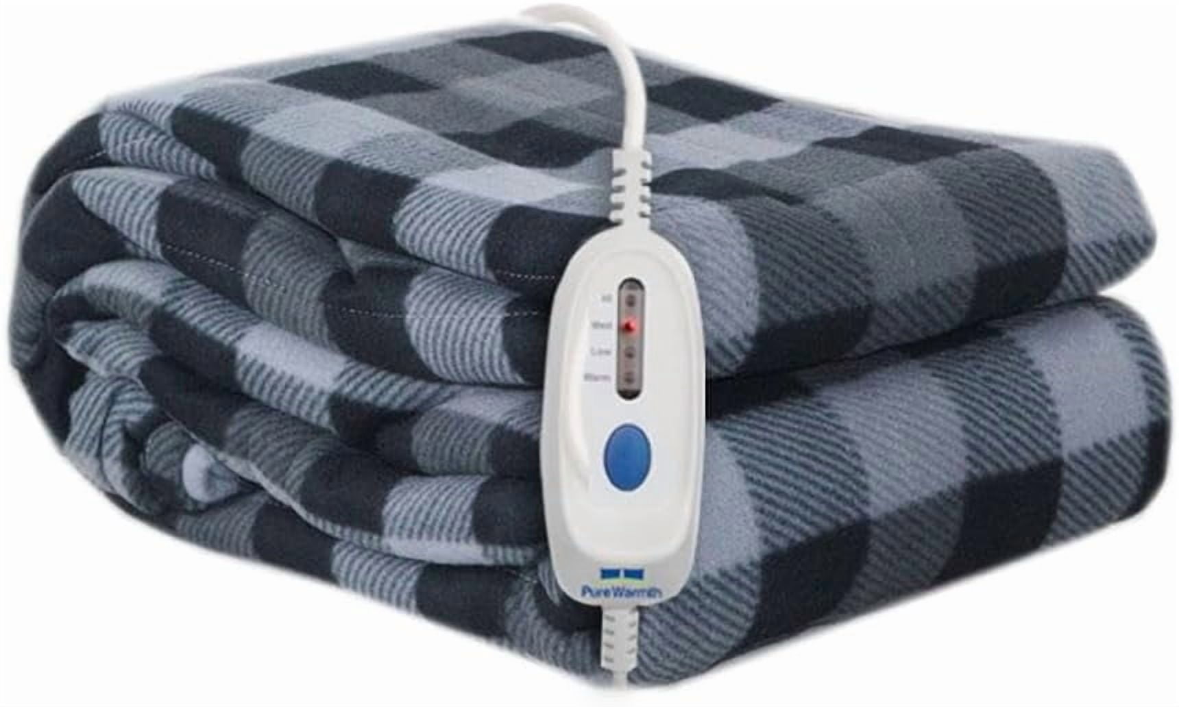 Pure Warmth Printed Fleece Electric Heated Warming Full Blanket Light Grey White
