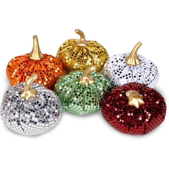 6 Pcs Thanksgiving Pumpkin Set, Soft Stuffed Artificial Fall Pumpkin Decoration, Assorted Harvest Sparkly Pumpkins for Farmhouse Fall Halloween Autumn Thanksgiving Harvest Home Decorations
