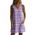 thumbnail image 6 of QUNYINEY A Line Sun Dresses for Women 2026 Mini Plaid Casual Sleeveless Tank Dress with Pockets Loose Fit Vacation V Neck Dresses, 6 of 7