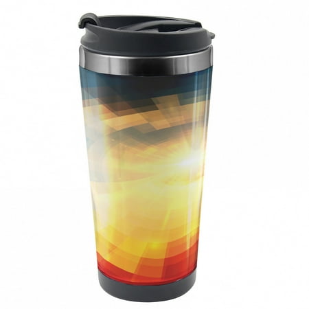 

Abstract Travel Mug Sunbeams in Clear Sky Steel Thermal Cup 16 oz by Ambesonne