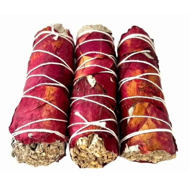 Sahumerio de Salvia Blanca con Pétalos de Rosa 10 cm – Pack de 3 Piezas Aroma Floral Natural para Ambientes y Rituales Tradicionales