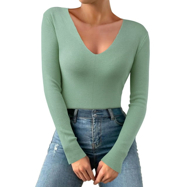 Haut de sous-Vêtement Thermique à Col en V Profond pour Femmes, Tricoté Extensible Doux à Manches Longues pour un Confort Quotidien