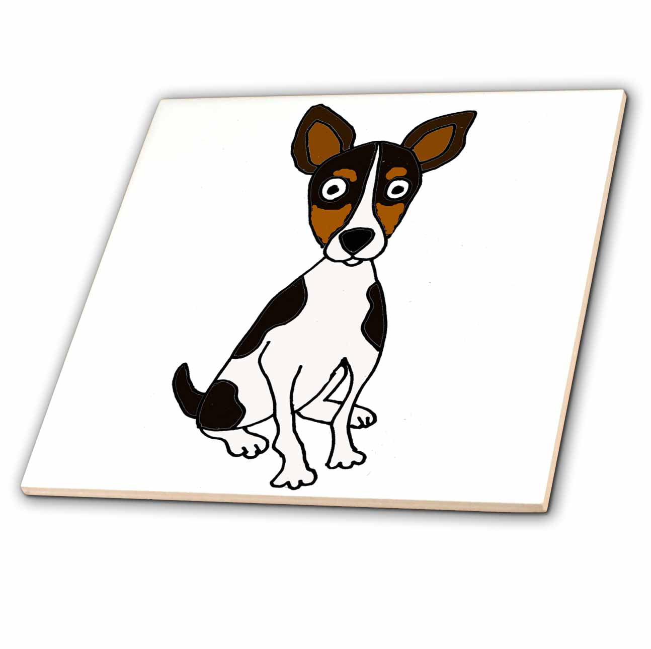 3dRose Funny Cute Rat Terrier Puppy Dog Cartoon Art - Ceramic Tile, 4-inch  
