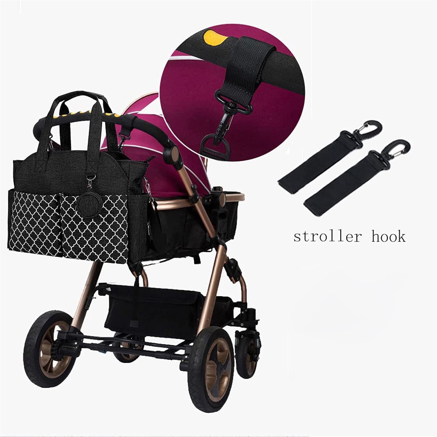 Multi-Function Travel Diaper Bag Tote Black for Parents with Pacifier Holder Adjustable Strap Insulated Pockets
