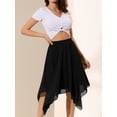 thumbnail image 2 of DARING DIVA Women's Asymmetrical Hem Elastic Waist Chiffon Flowy Midi Skirt Medium Black, 2 of 6