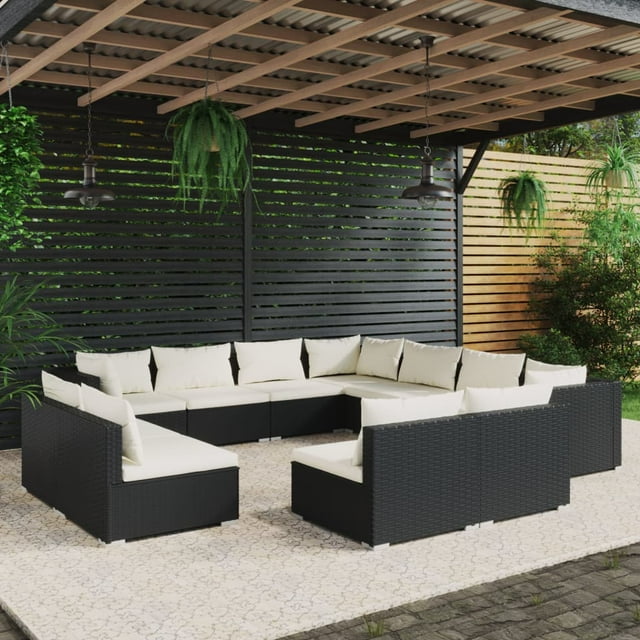 vidaXL Ensemble de Salon de Jardin 11 Pcs avec Coussins, Rotin Poly Noir