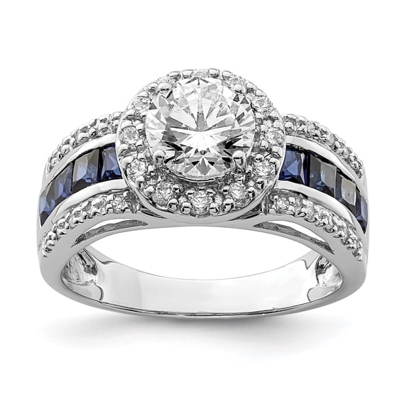 Sterling Silver Rhodium-plated CZ and Lab Created Sapphire Ring QR6352