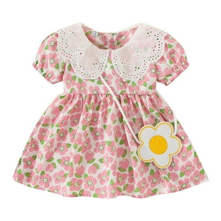 

WUXIAN Toddler Girls Short Sleeve Floral Printed Lace Ruffles Princess Dress Dance Party Dresses Sundress Baby Children Leisure Dailywear