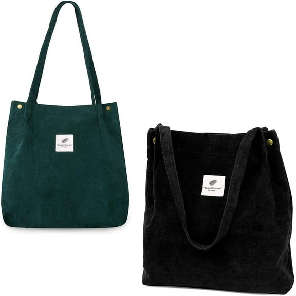 2Pcs Corduroy Tote Bag for Women,Hobo HandBags, Large Capacity Casual Shoulder Handbags with Inner Pockets