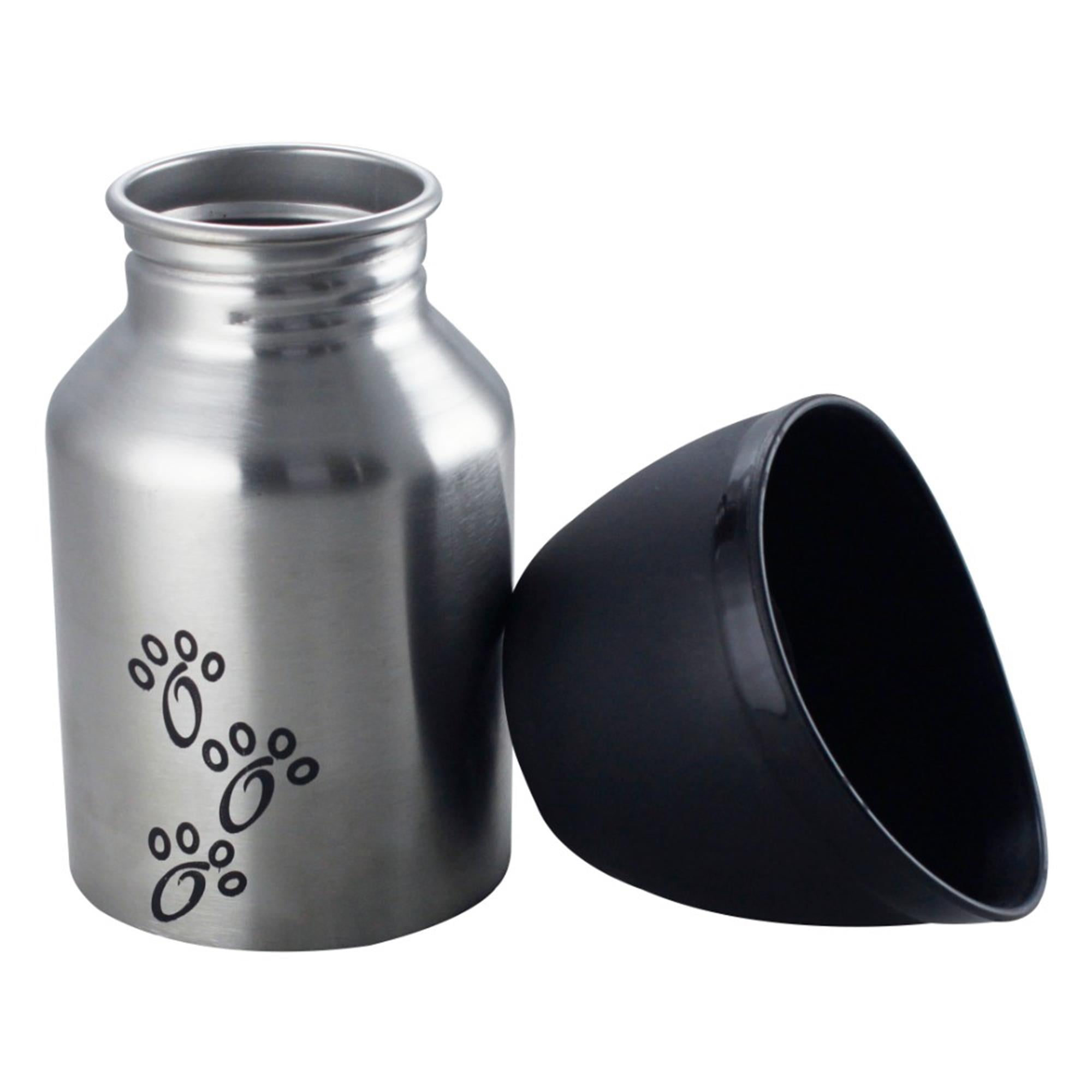 Pefilos 11.84 oz Plastic Fin Cap Pet Travel Dog Water Bottle in Stainless Steel for Small Dogs, Silver and Black S Pefilos 11.84 oz Plastic Fin Cap Pet Travel Dog Water Bottle in Stainless Steel for Small Dogs, Silver and Black S