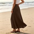 thumbnail image 7 of IUYRTFE Women Elastic Waist Cotton Linen Midi Skirt Solid Color Casual A Line Skirt for Summer Vacation Daily Wear, 7 of 7