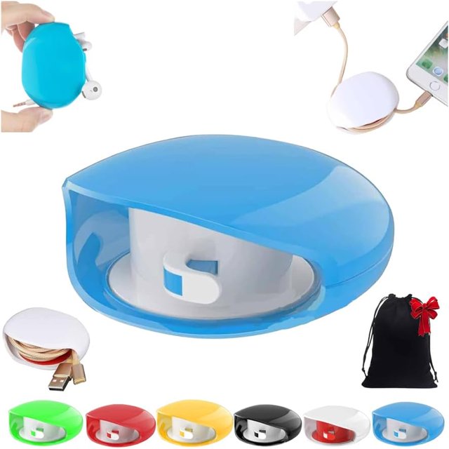 Aboutabsent Automatic Cord Reel, Horizontaln Automatic Cable Organizer, A Simple Pull Then Will Withdraw, Retractable Cord Organizer, for USB, Headphone, Data Cables (Blue-1pcs)