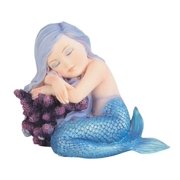 Blue Baby Mermaid with Purple Coral Cluster Decorative Figurine