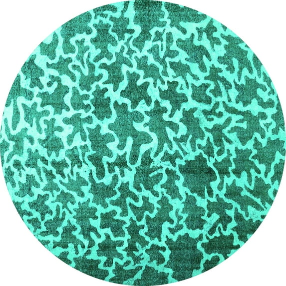 Ahgly Company Machine Washable Indoor Round Abstract Turquoise Blue Contemporary Area Rugs, 5' Round