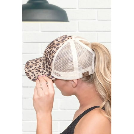 Faux Suede Leopard Print Pony Cap