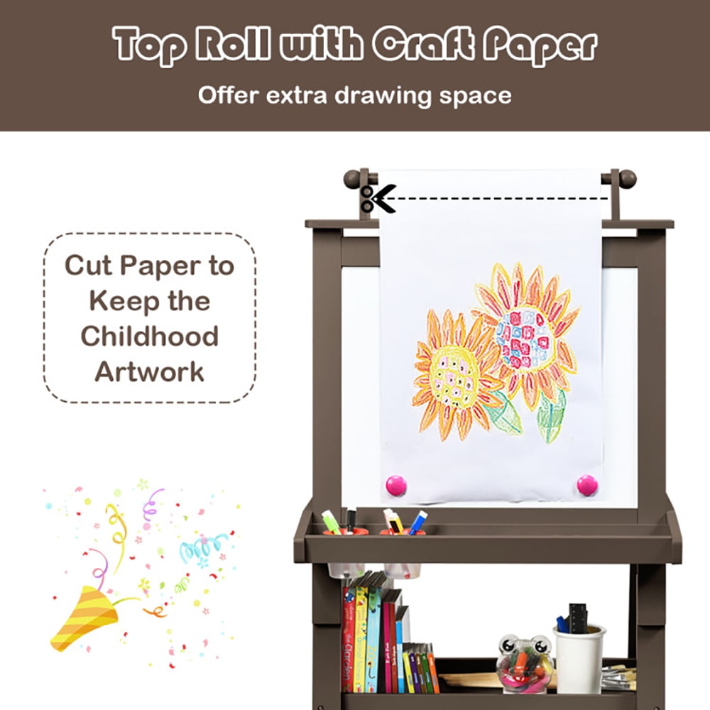 Spaco 3-in-1 Double-Sided Storage Art Easel, Toddler Art Easel for Kids Ages 3-8, Educational Toys Gifts for Kids, Brown