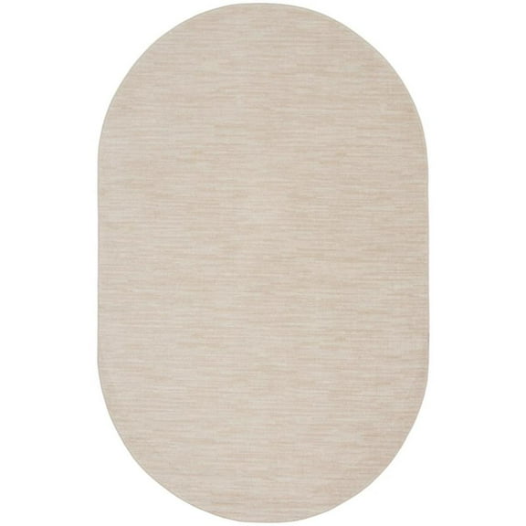 Pemberly Row 6' x 9' Oval Ivory Beige Fabric Outdoor Area Rug (9' Oval)