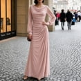 thumbnail image 4 of Shihyeh Women's Elegant Pleated Long Sleeve Flowy Evening Dress, Solid Color Chic Gown, Soft Stretchy Party Dress, 4 of 7