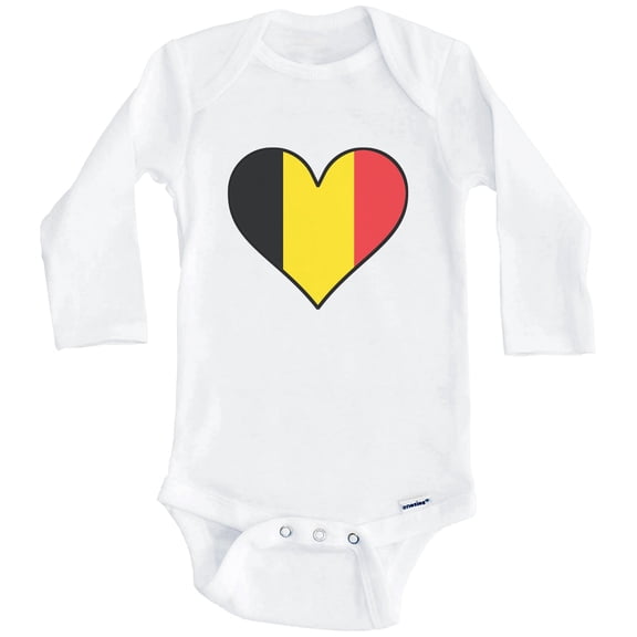 Belgian Flag Baby Bodysuit - Cute Belgian Flag Heart - Belgium Baby Bodysuit (Long Sleeve), 0-3 Months White