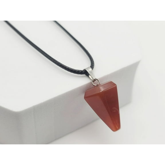 Crystal Necklace Silver Leather Carnelian Point Stone Healing Crystal Necklace