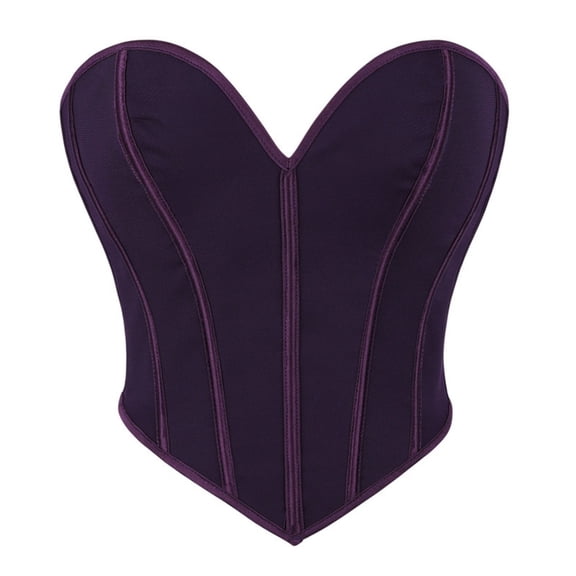 Women's Strapless Solid Corset Bustier Slim Fitting Fishbone Cropped Tube Tops for Daily Street Casual Club Night Purple S