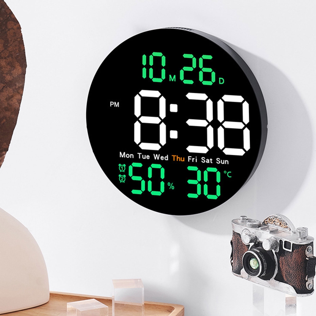 SIEYIO LED Digital Wall Clock Large Display Electronic Alarm Clock Remote Controlled Automatic Backlights Temperature Humidity
