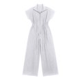 thumbnail image 6 of Women's Resort Jumpsuit, Casual Loose Wide Leg With Zip-Up Front & Stand Collar, Short Sleeve Vacation One-Piece With Belt White XL, 6 of 6
