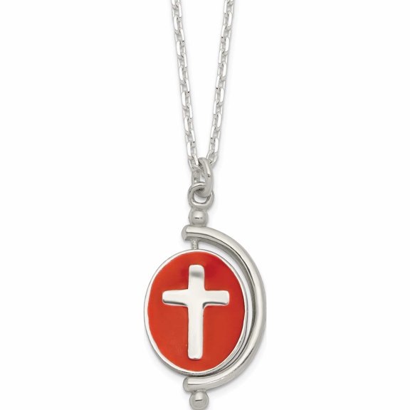 Sterling Silver Polished Reversible Enameled Faith Cross Necklace (18 X 12.65) Made In India -Jewelry By Sweet Pea