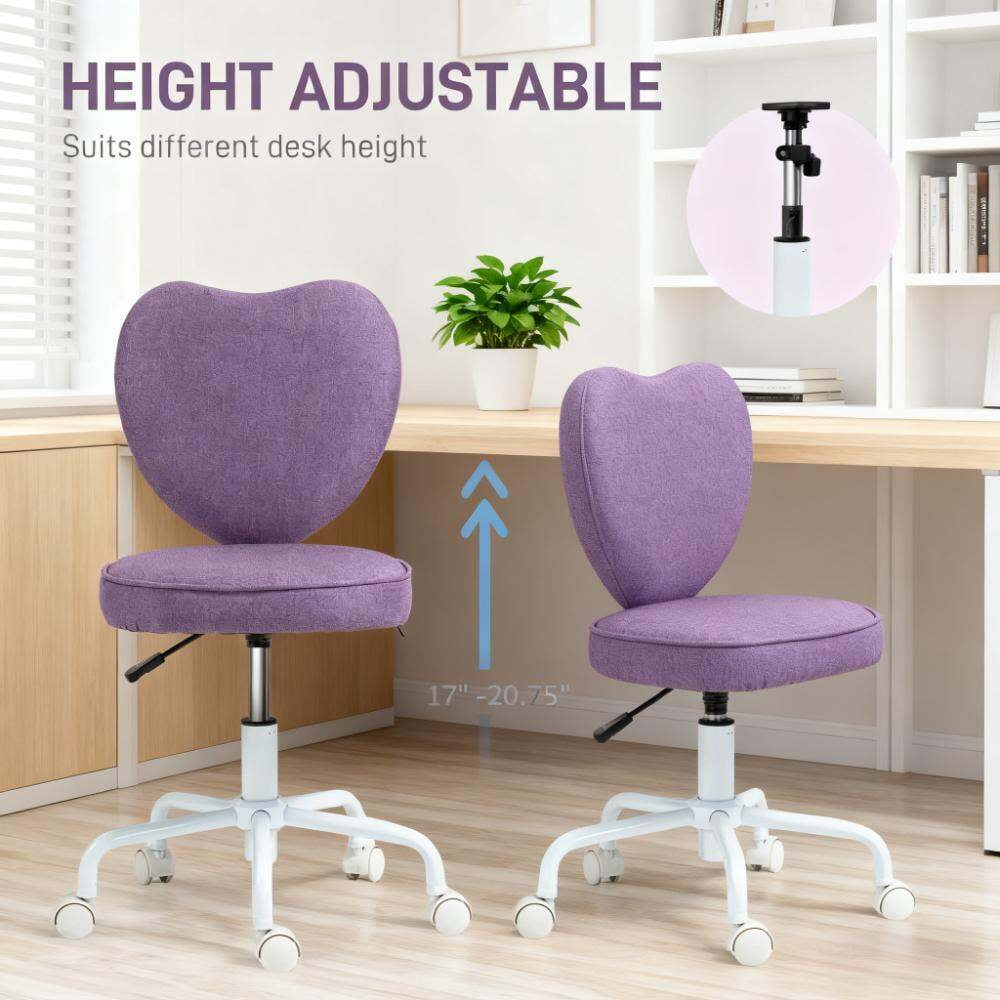 Full Size Fabric Accent Chairs, Heart Love Shaped Back Design Office Chair, Purple Accent Chairs,Fabric,Steel Modern Accent Chairs, Furniture Primary Living Space Chairs & Accent Seating