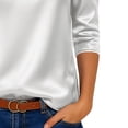 thumbnail image 4 of Hecho para Más Camisa Mujeres Elegante Draped Escote Plisado Cuello Satén Tres Cuartos de Manga Blusa, Suave Top Casual, 4 of 5