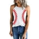thumbnail image 3 of ABPHQTO Camiseta sin mangas blanca con cuello redondo y estampado gráfico de béisbol para mujer, 3 of 5