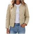 thumbnail image 2 of Short Puffer Jacket Womens Quilted Button Down Collarless Warm Fall Winter Casual Lightweight Windproof Coat with Pockets, 2 of 6