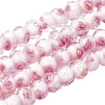 70pcs 6~8mm Rose Lampwork Beads Silver Foil Glass Beads Flower Glass Beads Floral Handmade Lampwork Beads Round Loose Beads for Rosary Making Jewelry Craft Making 2mm Hole - Sliver Pink DIY