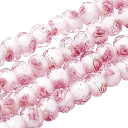 70pcs 6~8mm Rose Lampwork Beads Silver Foil Glass Beads Flower Glass Beads Floral Handmade Lampwork Beads Round Loose Beads