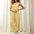 thumbnail image 2 of Women's Summer Fashion Sleeveless Tank Top Casual Long Pants Two Piece Loungewear Outfit Set Yellow XL(XL), 2 of 5