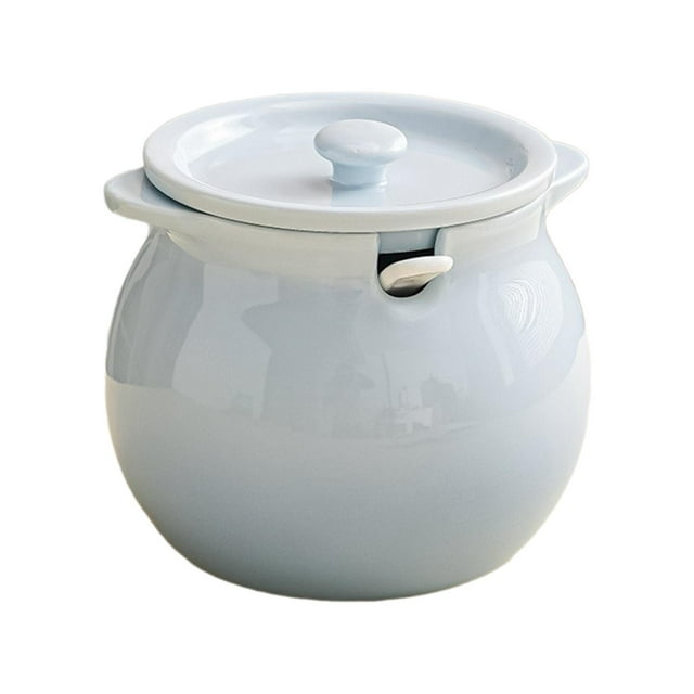 Recipiente de cocina BLESIY tarro de cerámica de doble oreja con tapa y cuchara azul