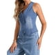 thumbnail image 4 of Chaleco de mezclilla sin mangas para mujer INSPIRE CHIC, con cuello en V y botones, chaqueta casual de mezclilla, azul claro, talla S, 4 of 6