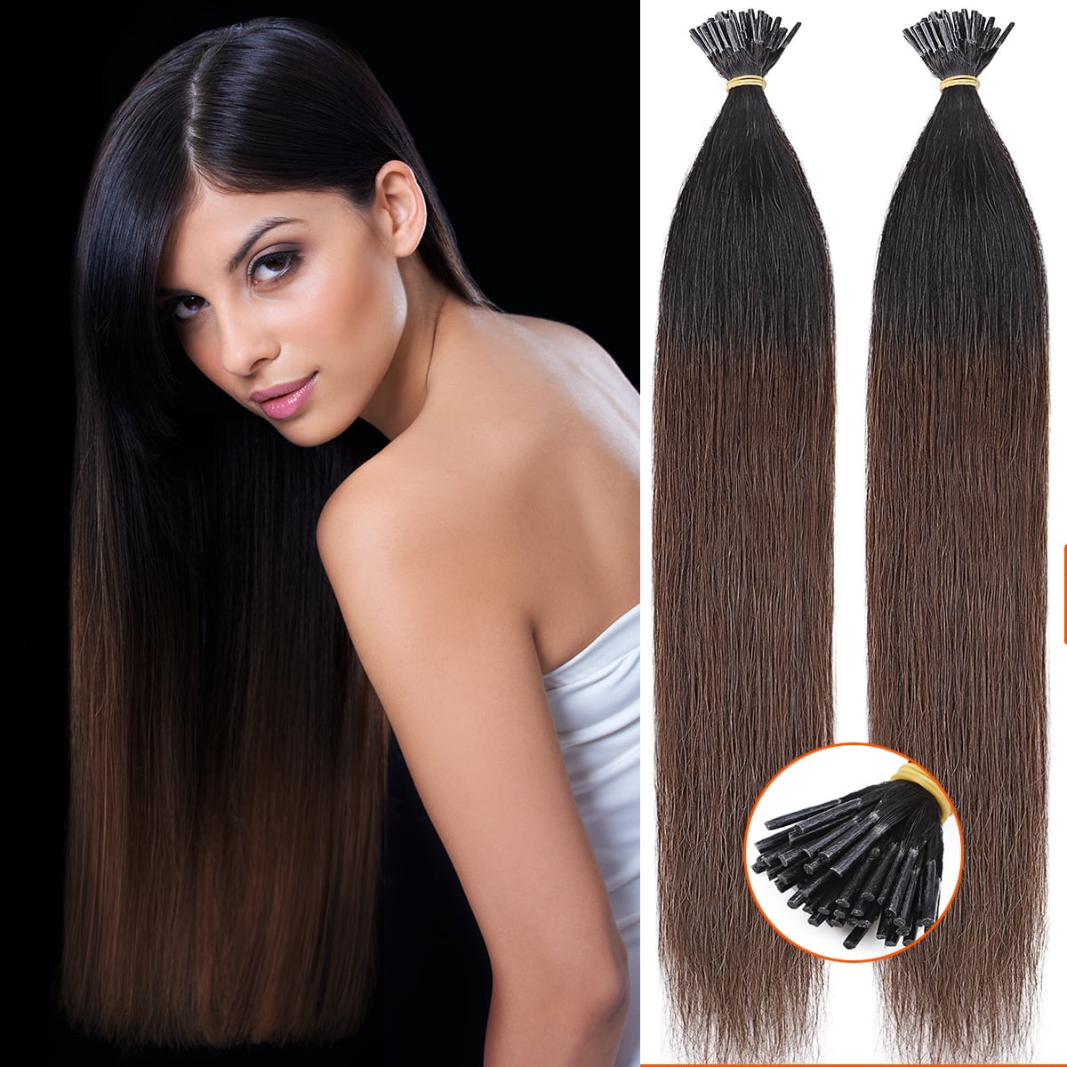 SEGO I Tip Hand-Tied Human Hair Extensions Cold Fusion Off Black 100 Strands Soft Straight Remy Hair Pre Bonded Stick Shoelace Tips