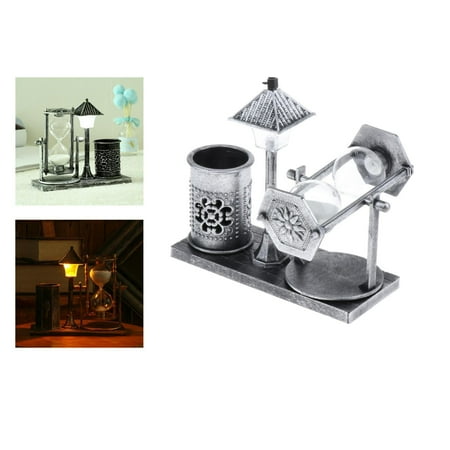 

Antique Street Lamp Hourglass Sand Glass Clock Timer Pen Holder Decor Gift