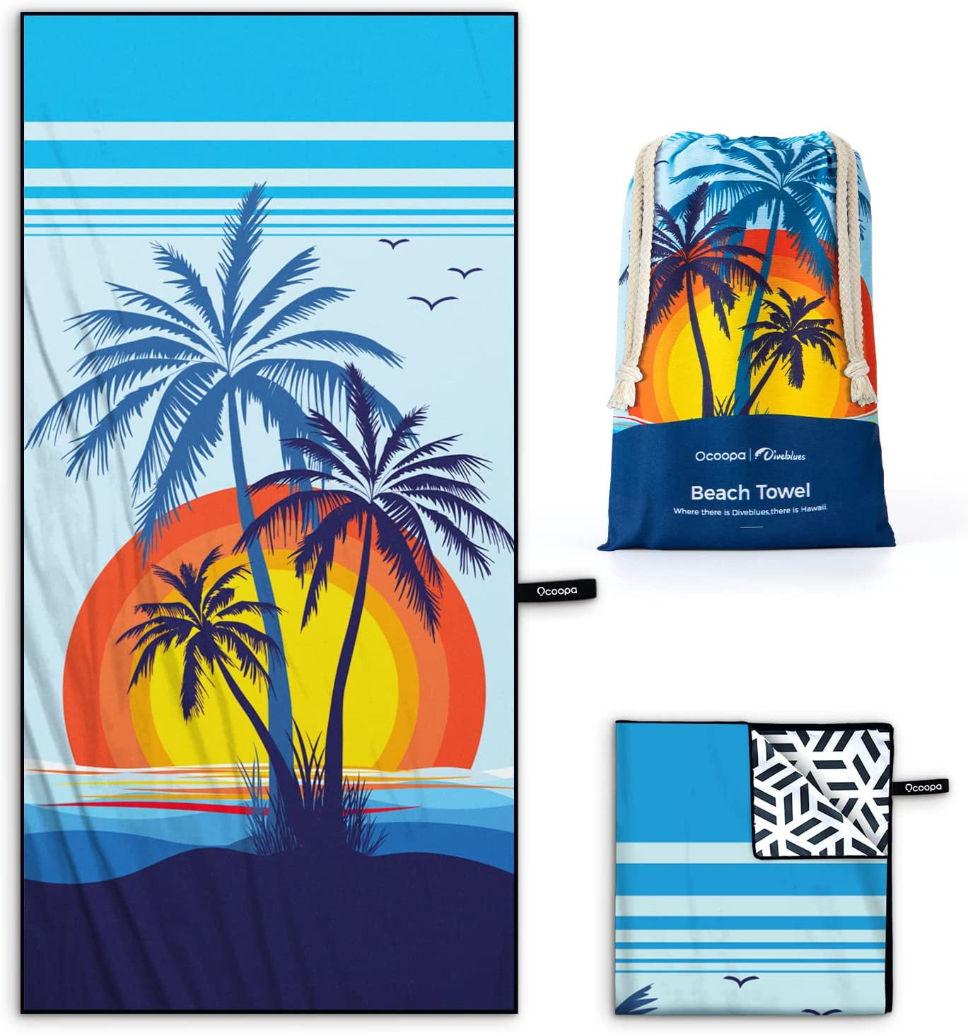 OCOOPA Microfiber Beach Towels, Extra Large 63"x 31" Sand Free Absorbent Fast Drying Towels