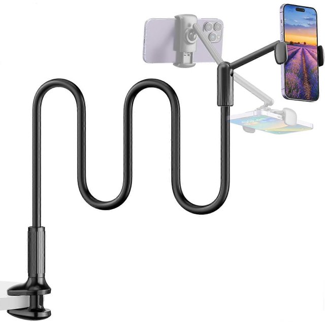 2025 Latest Model Gooseneck Phone Holder for Bed, 360 Rotate Support Rod
