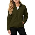 thumbnail image 2 of ClodeEU Women's Stand Collar Full Zip Long Sleeve Fleece Jacket with Pockets,Casual Slim Fit Cropped Sweatshirt Army Green,Women's Plus L, 2 of 6