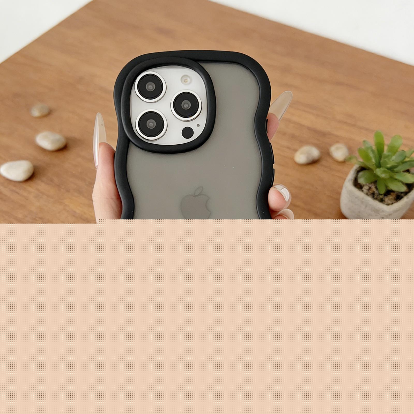 Black, variant on for iPhone 14 Case, Curly Edge Design for Women Girls, Support Wireless Charging, Cute Wavy Phone Case Flexible TPU+PC Shockproof Matte Frosted Protective Cover for iPhone 14, Rose